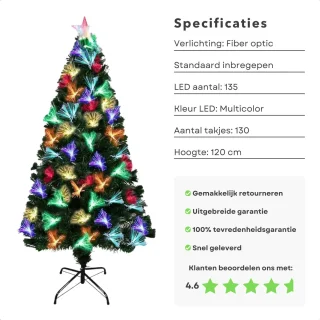 Cheqo Kunstkerstboom 120 cm Multicolor LED Fiber Optic