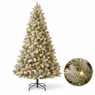 Cheqo® kunstkerstboom 210 cm met sneeuw en verlichting warm wit