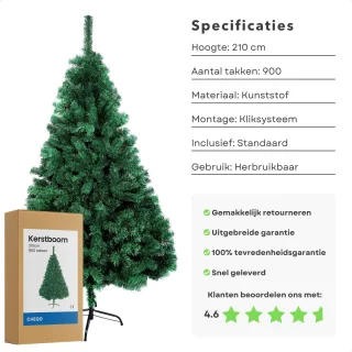 Cheqo® Kunstkerstboom 210 cm met standaard