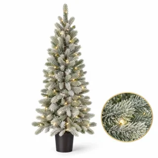 Cheqo® kunstkerstboom in pot met sneeuw en verlichting 120 cm