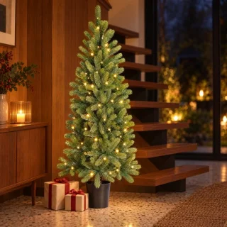 Cheqo® kunstkerstboom met verlichting in pot 120 cm groen