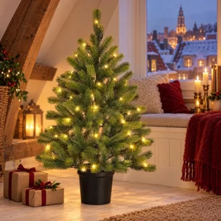 Cheqo® kunstkerstboom met verlichting in pot 90 cm