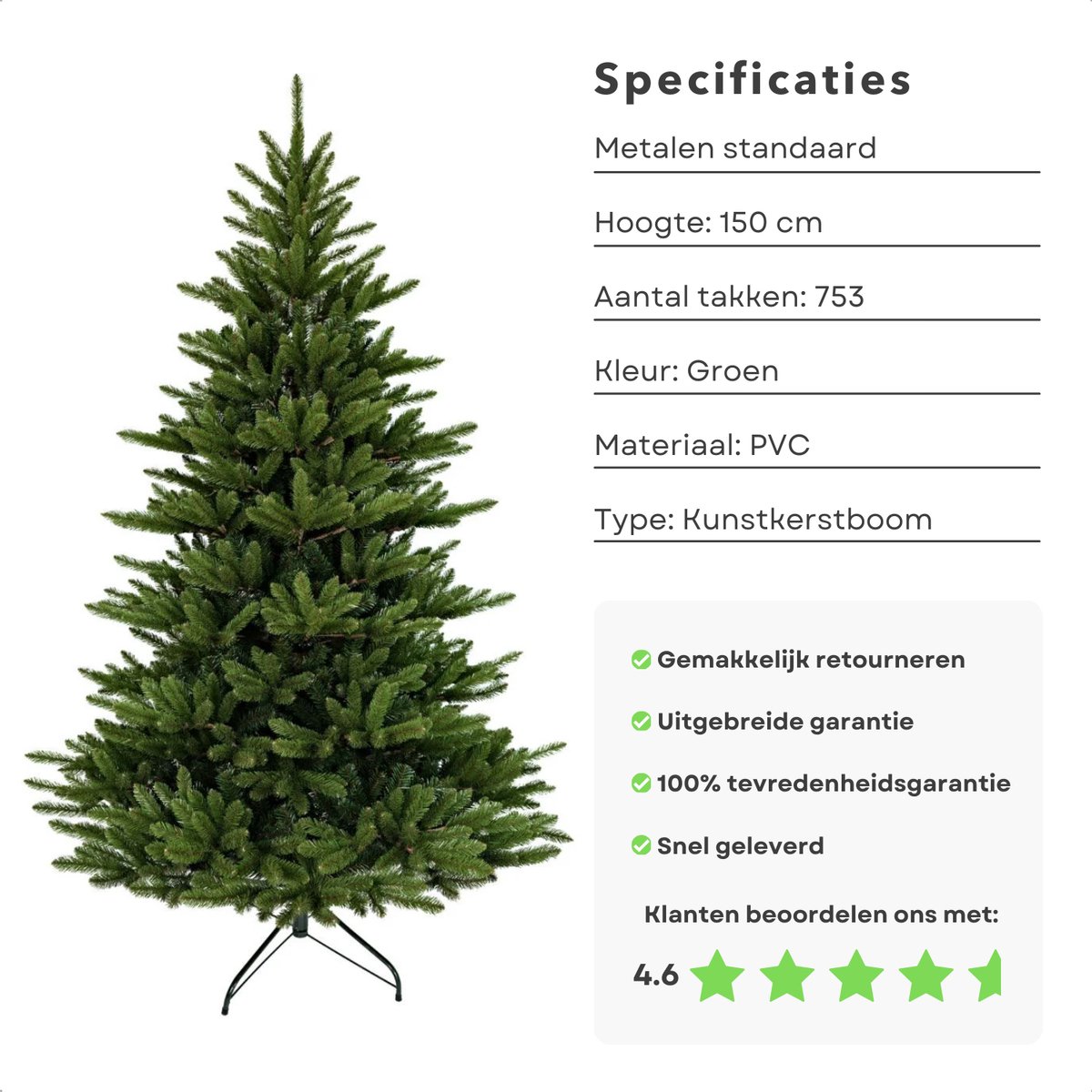 Cheqo® Luxe Kunstkerstboom 150 cm PVC Groen