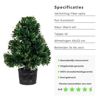 Cheqo Mini Kunstkerstboom 45 cm Warm Wit Fiber Optic