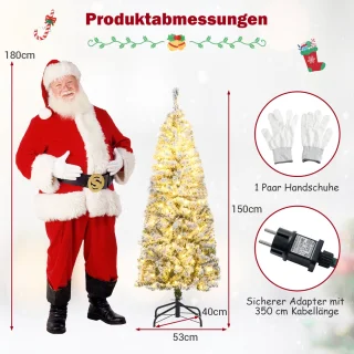 COSTWAY 150 cm potloodvormige kunstkerstboom