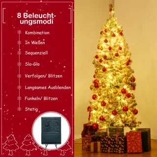 COSTWAY 150 cm potloodvormige kunstkerstboom