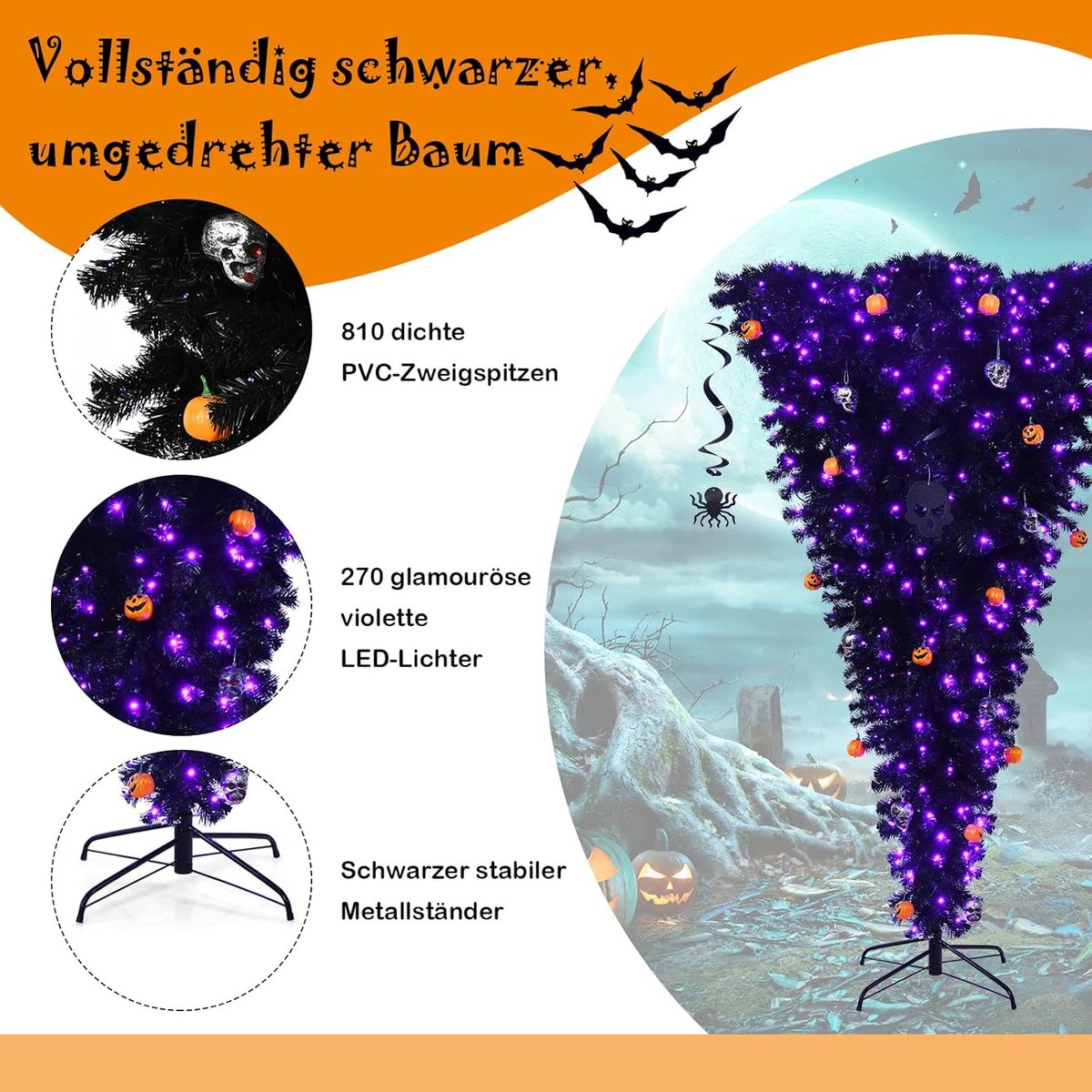 Wat vinden we goed aan de COSTWAY 180 cm LED kunstkerstboom zwart met metalen standaard