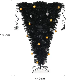 COSTWAY 180 cm LED kunstkerstboom zwart met metalen standaard
