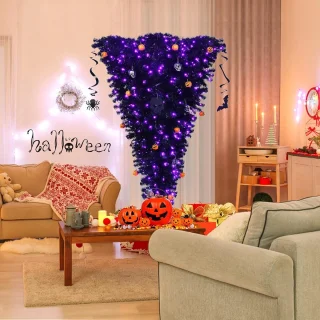 COSTWAY 180 cm LED kunstkerstboom zwart met metalen standaard