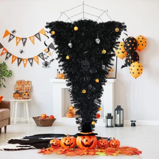 COSTWAY 180 cm LED kunstkerstboom zwart met metalen standaard