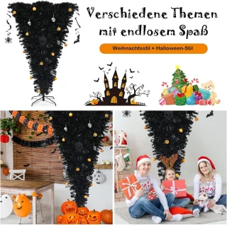 COSTWAY 180 cm LED kunstkerstboom zwart met metalen standaard