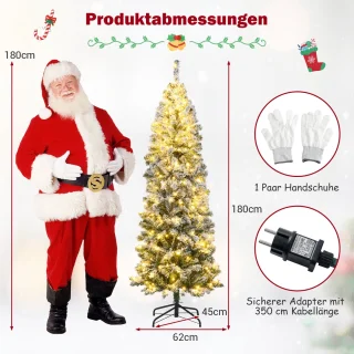 COSTWAY 180 cm potloodvormige kunstkerstboom