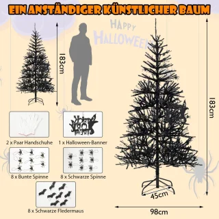 COSTWAY 180 cm Scharnierende Kunstkerstboom Zwart