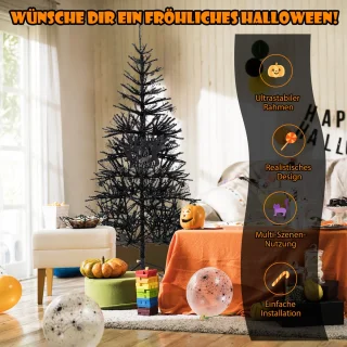 COSTWAY 180 cm Scharnierende Kunstkerstboom Zwart