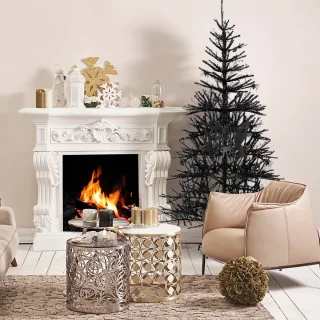 COSTWAY 180 cm Scharnierende Kunstkerstboom Zwart