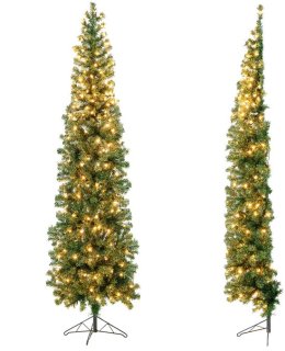 COSTWAY 210 cm Halve Kunstkerstboom — Volledige sfeer, helft van de ruimte