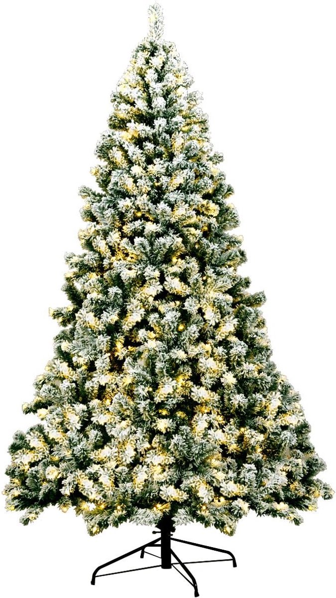 De COSTWAY 225 cm Kunstkerstboom met LED-lampjes in één oogopslag