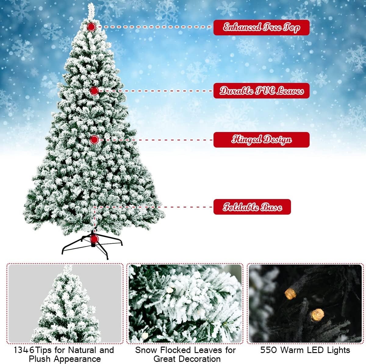 Wat vinden we goed aan de COSTWAY 225 cm Kunstkerstboom met LED-lampjes