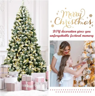 COSTWAY 225 cm Kunstkerstboom met LED-lampjes