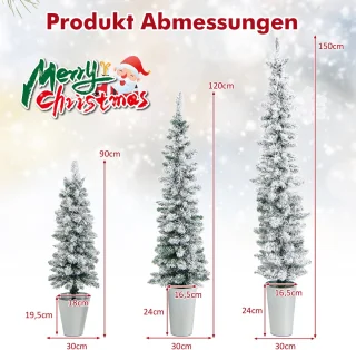 COSTWAY 3-delige kunstkerstboomset - potlooddennen 90/120/150 cm