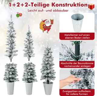 COSTWAY 3-delige kunstkerstboomset - potlooddennen 90/120/150 cm