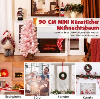 COSTWAY 90 cm mini kunstkerstboom met cementbasis