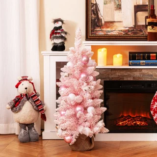 COSTWAY 90 cm mini kunstkerstboom met cementbasis
