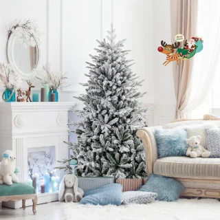 COSTWAY Gevlokte kunstkerstboom 180 cm
