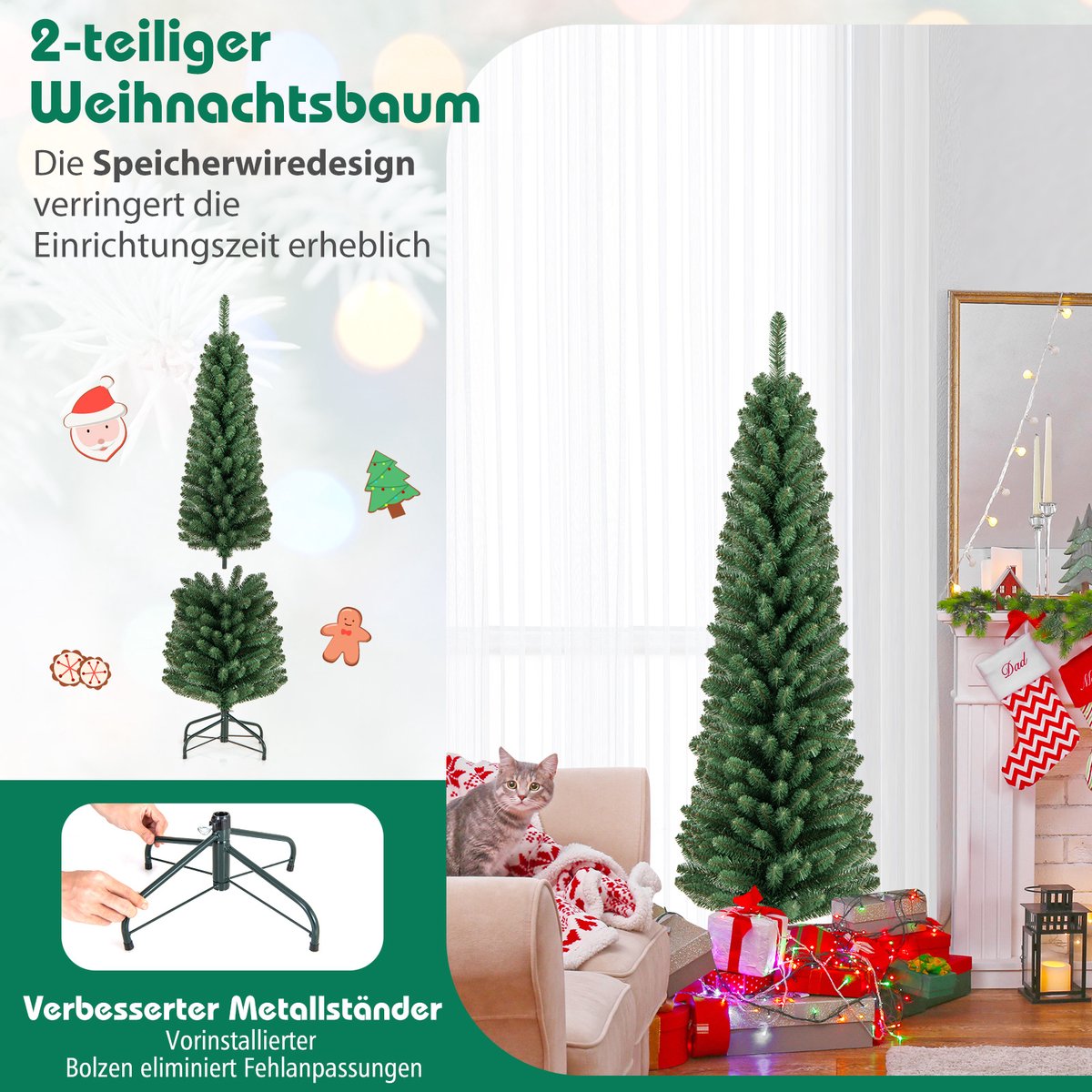 Wat vinden we goed aan de COSTWAY Kerstboom 150 cm kunstlicht