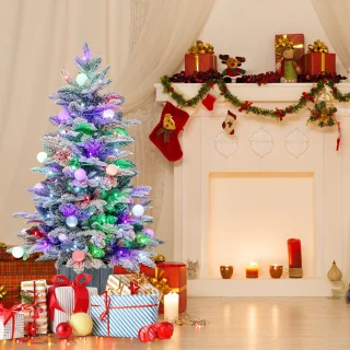 COSTWAY Kunstkerstboom 100 cm kleur LED met sneeuw en sokkel