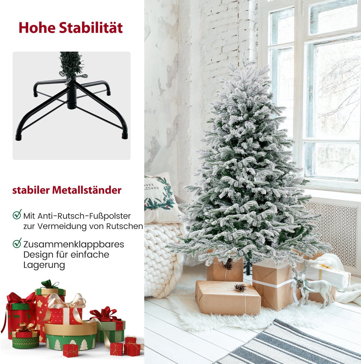 Wat vinden we goed aan de COSTWAY Kunstkerstboom 146 cm met ledverlichting