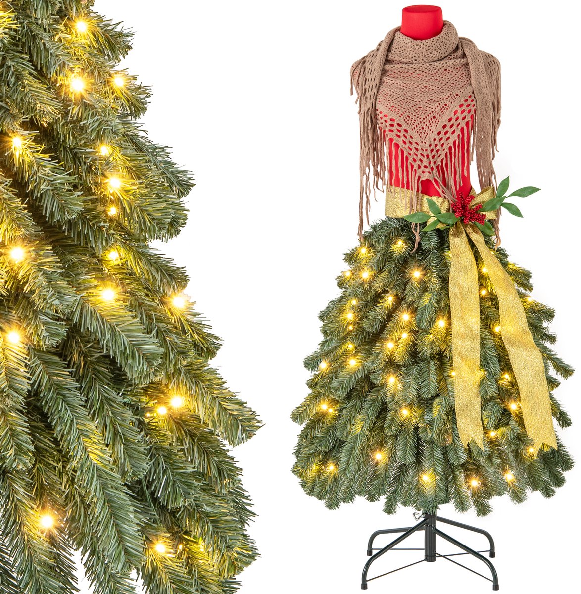 De COSTWAY Kunstkerstboom 150 cm met ledverlichting in één oogopslag
