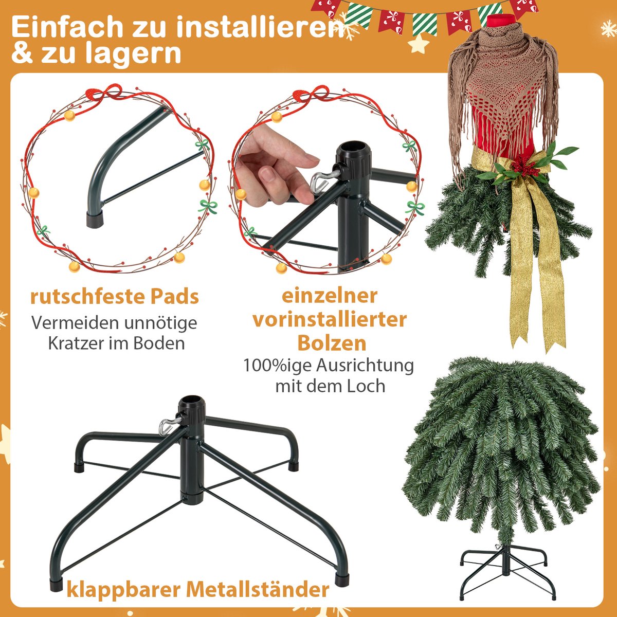 Wat vinden we goed aan de COSTWAY Kunstkerstboom 150 cm met ledverlichting