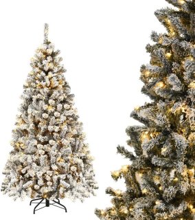 COSTWAY 180 cm kunstkerstboom — Volle, besneeuwde uitstraling met ingebouwde LED-sferen