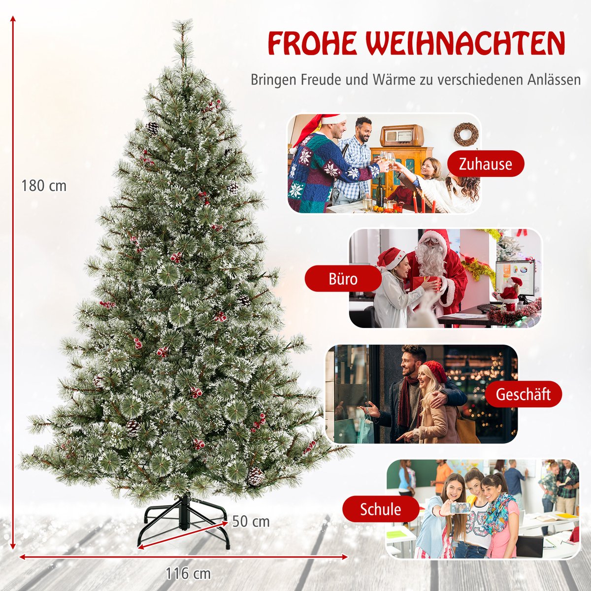 Wat vinden we goed aan de COSTWAY Kunstkerstboom 180 cm met LED-verlichting