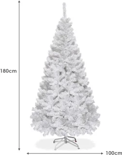 COSTWAY Kunstkerstboom 180 cm wit, metalen standaard