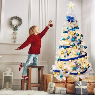 COSTWAY Kunstkerstboom 180 cm wit, metalen standaard
