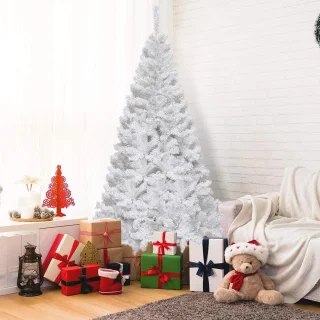 COSTWAY Kunstkerstboom 180 cm wit, metalen standaard
