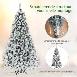 COSTWAY 225 cm sneeuw-gevlokte kunstkerstboom — Volle uitstraling, warme verlichting