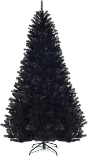 COSTWAY Kunstkerstboom 225 cm, zwart, met metalen standaard