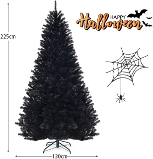 COSTWAY Kunstkerstboom 225 cm, zwart, met metalen standaard
