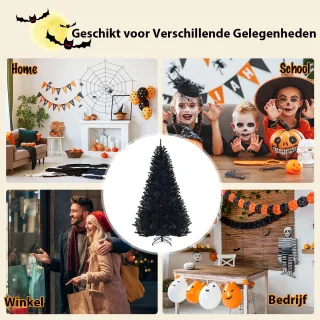 COSTWAY Kunstkerstboom 225 cm, zwart, met metalen standaard