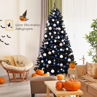 COSTWAY Kunstkerstboom 225 cm, zwart, met metalen standaard