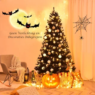 COSTWAY Kunstkerstboom 225 cm, zwart, met metalen standaard