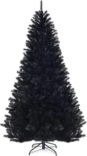 COSTWAY Kunstkerstboom 225 cm, zwart, met metalen standaard