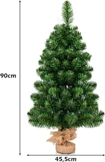 COSTWAY Kunstkerstboom 90 cm, cementvoet, groen