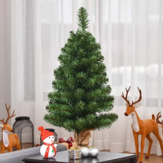COSTWAY Kunstkerstboom 90 cm, cementvoet, groen
