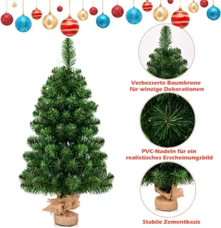 COSTWAY Kunstkerstboom 90 cm, cementvoet, groen