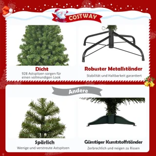 COSTWAY Kunstkerstboom Dennenboom 180 cm Groen