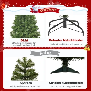COSTWAY Kunstkerstboom Dennenboom 225 cm Groen